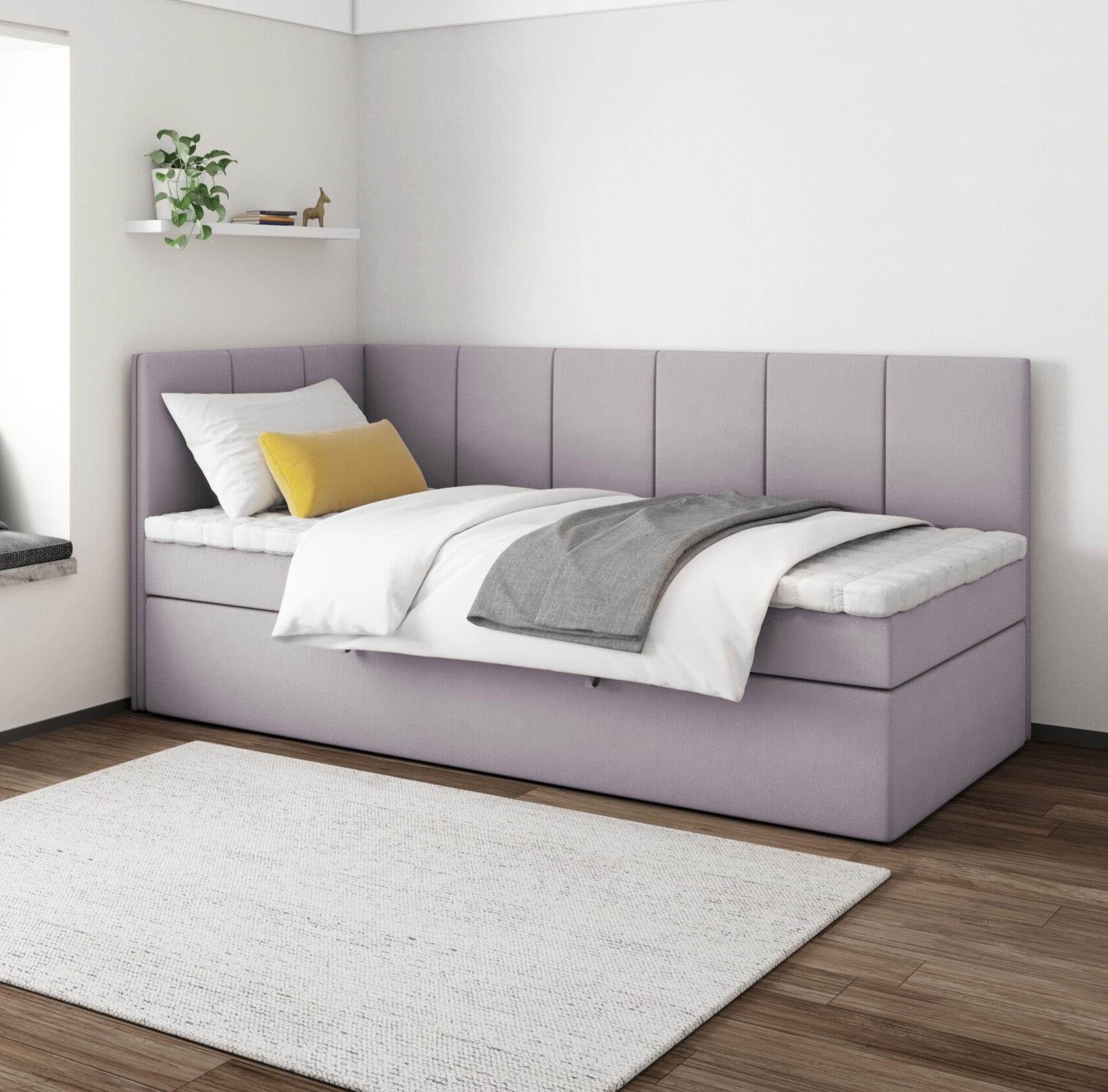 Boxspringbett POLA 90x200 cm, T25 Topper, Kinderbett, Jugendbett, Einzelbetten, Bett, Stauraum Polsterbett, Matratze H3, LINKS (Rosa - Itaka 38)