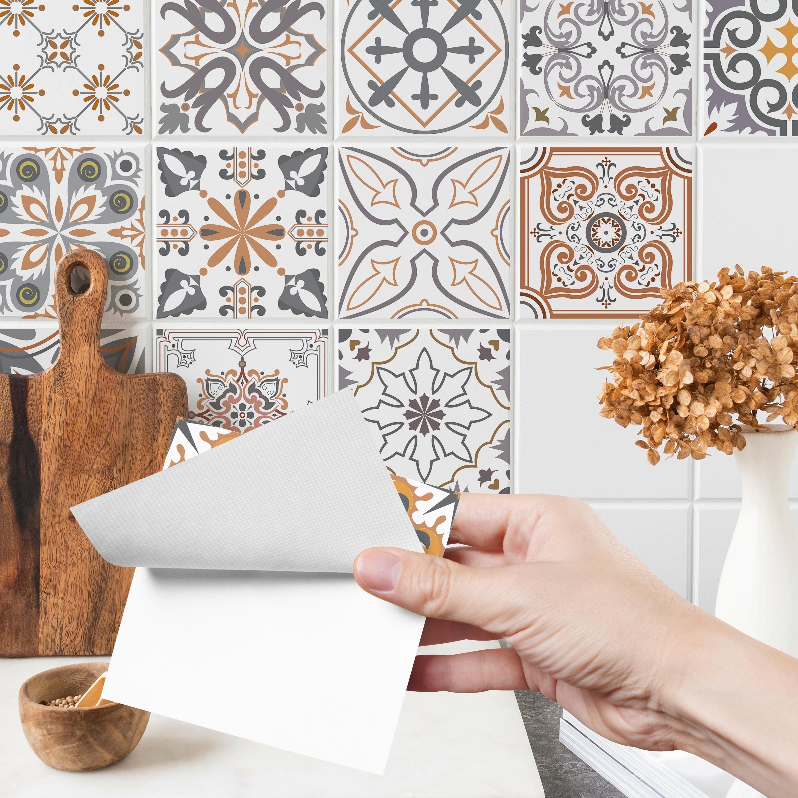 Muralo - 24 Adesivi Per Piastrelle Mosaico Marocchino 15x15cm (Pannello 90x60cm) - Autoadesivi Per Cucina, Bagno, Mobili