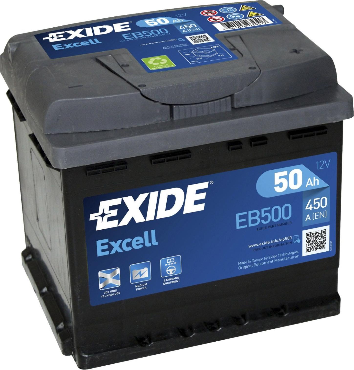 Exide Startbatterie Excell 50 Ah , 1 Stück EB500
