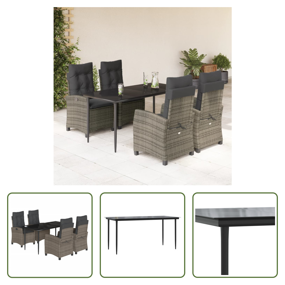 The Living Store 5-dielny záhradný jedálenský set s vankúšmi sivý polyratan