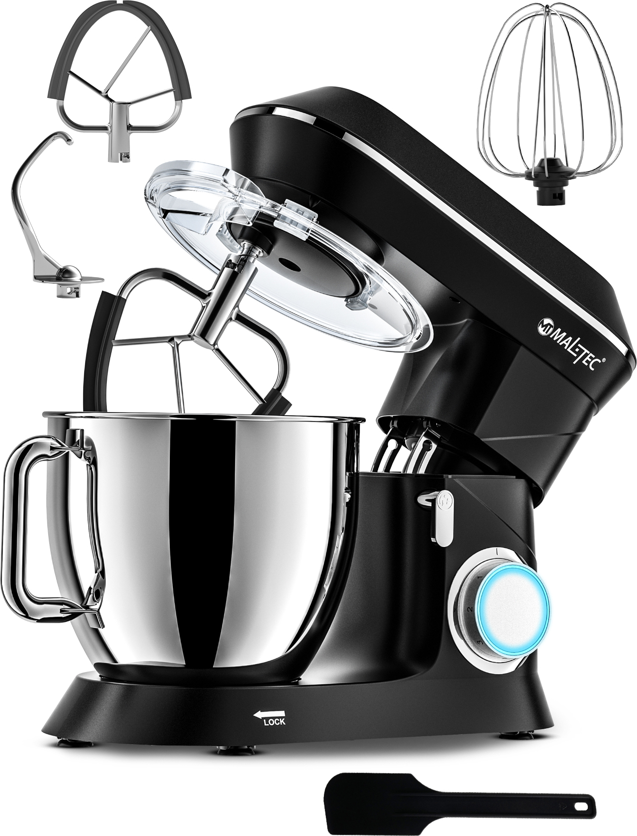 Küchenmaschine Edenstahl MaltecChef 2200W Knetmaschine Schlagen Kneten Bearbeiten Mischen SCHWARZ große Schüssel 6,5L