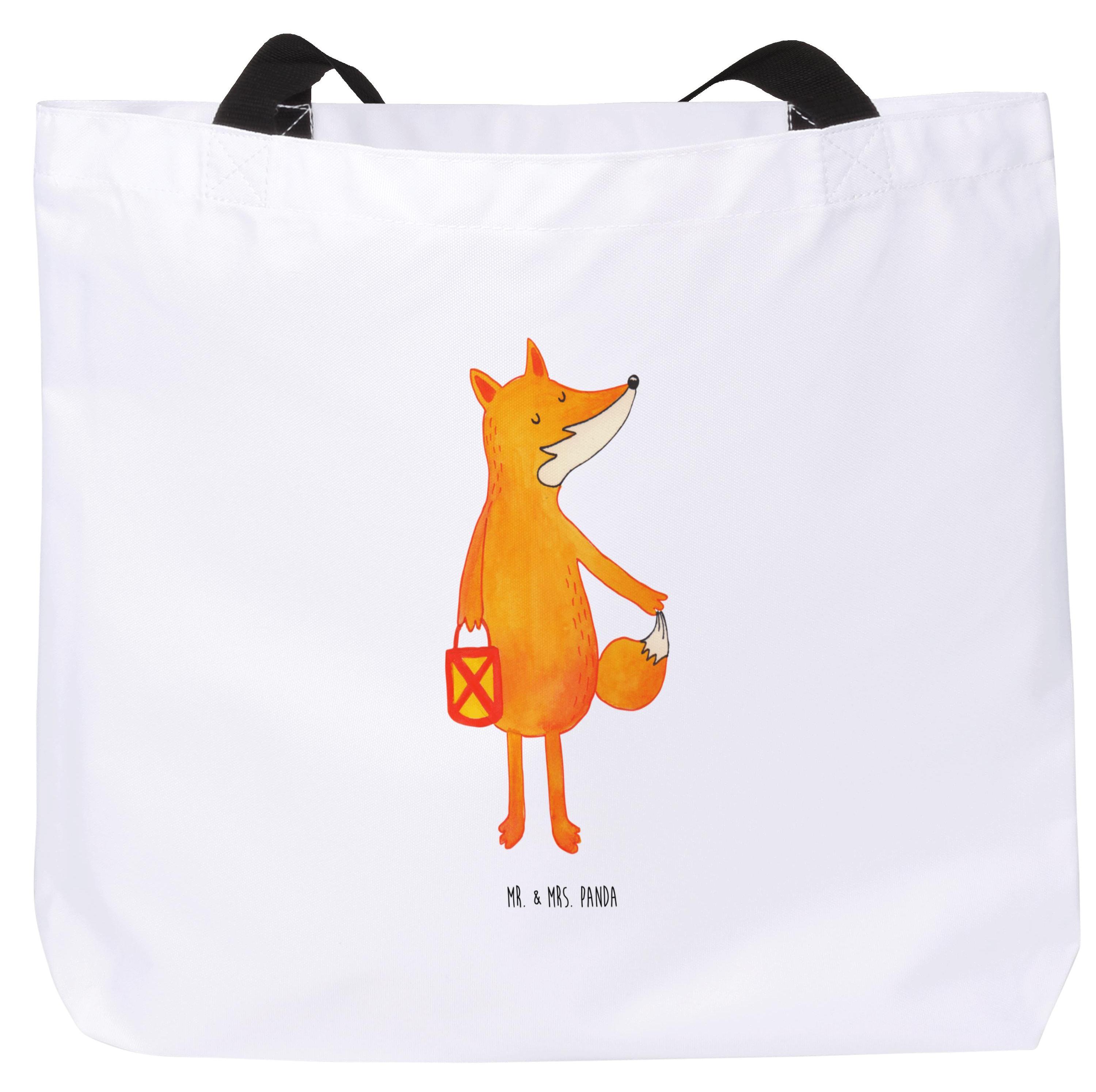 Mr. & Mrs. Panda Einkaufstasche Fuchs Laterne - Weiß - Geschenk, Tote Bag, Tasche, Aufmuntern, Selbstbewusst, Sankt Martin, studententasche, Stoffbeutel, Laptoptasche PD-909949-STANDARD