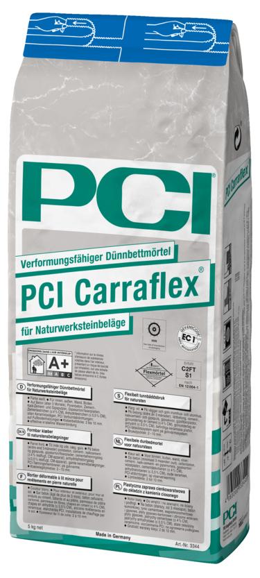 PCI Carraflex, verformungsfähiger Dünnbettmörtel für Naturwerksteinbeläge, weiß, 5 kg 3344/9