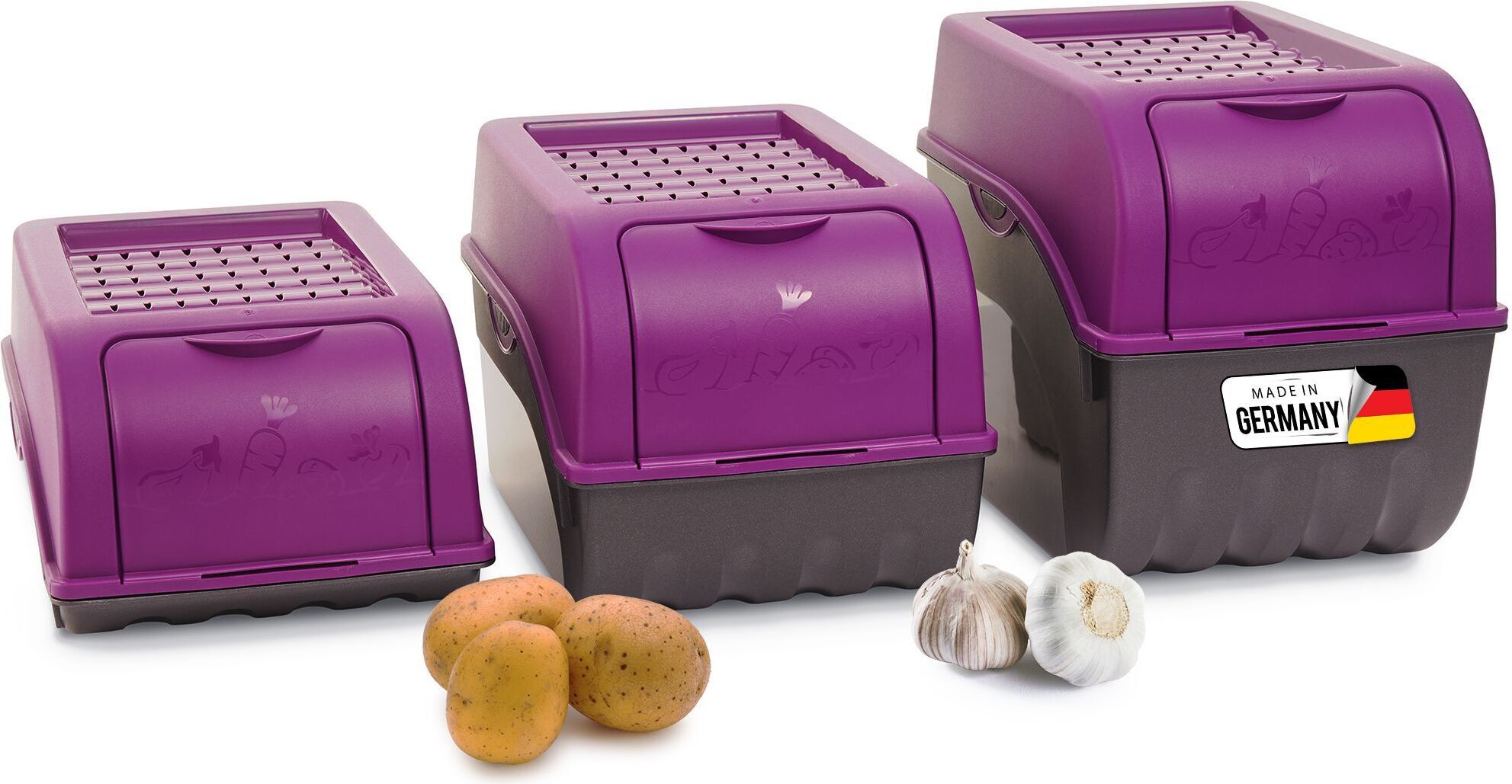 Novaliv Gemüseboxen Kartoffelboxen Vorratsbehälter 3,5l bis 9l (Lila, 1x Set 3,5l+5l+9l)