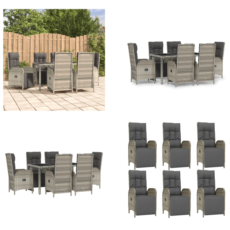 vidaXL 7-dielny záhradný jedálenský set s vankúšmi sivý polyratan - Záhradný jedálenský set - Záhradné jedálenské sety - Jedálenský set - Jedálenský set terasa