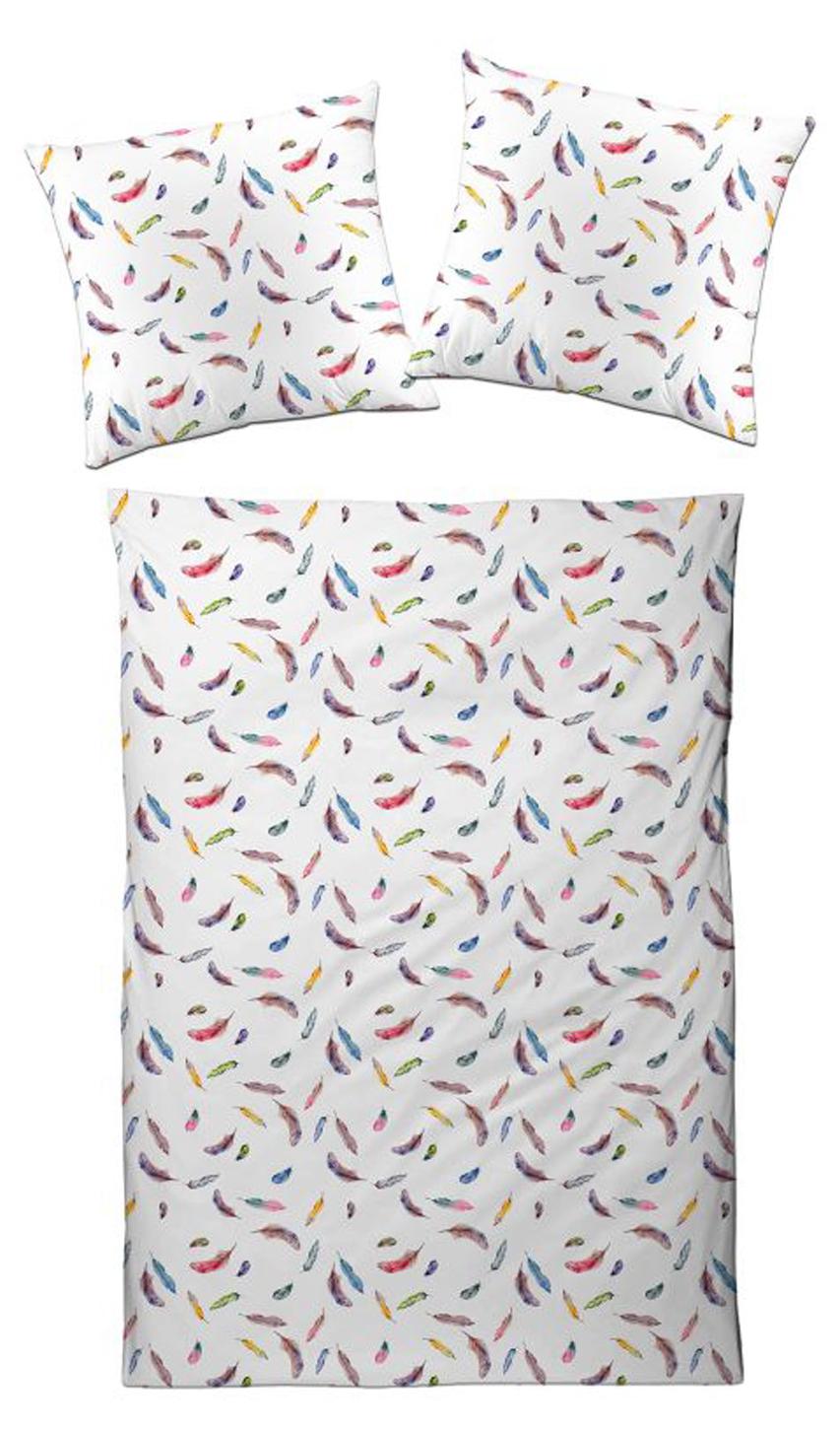 Designette Bettwäsche Satin - bunte Federn auf weißem Hintergrund 135 x 200 cm bunte Federn auf weißem Hintergrund 8656
