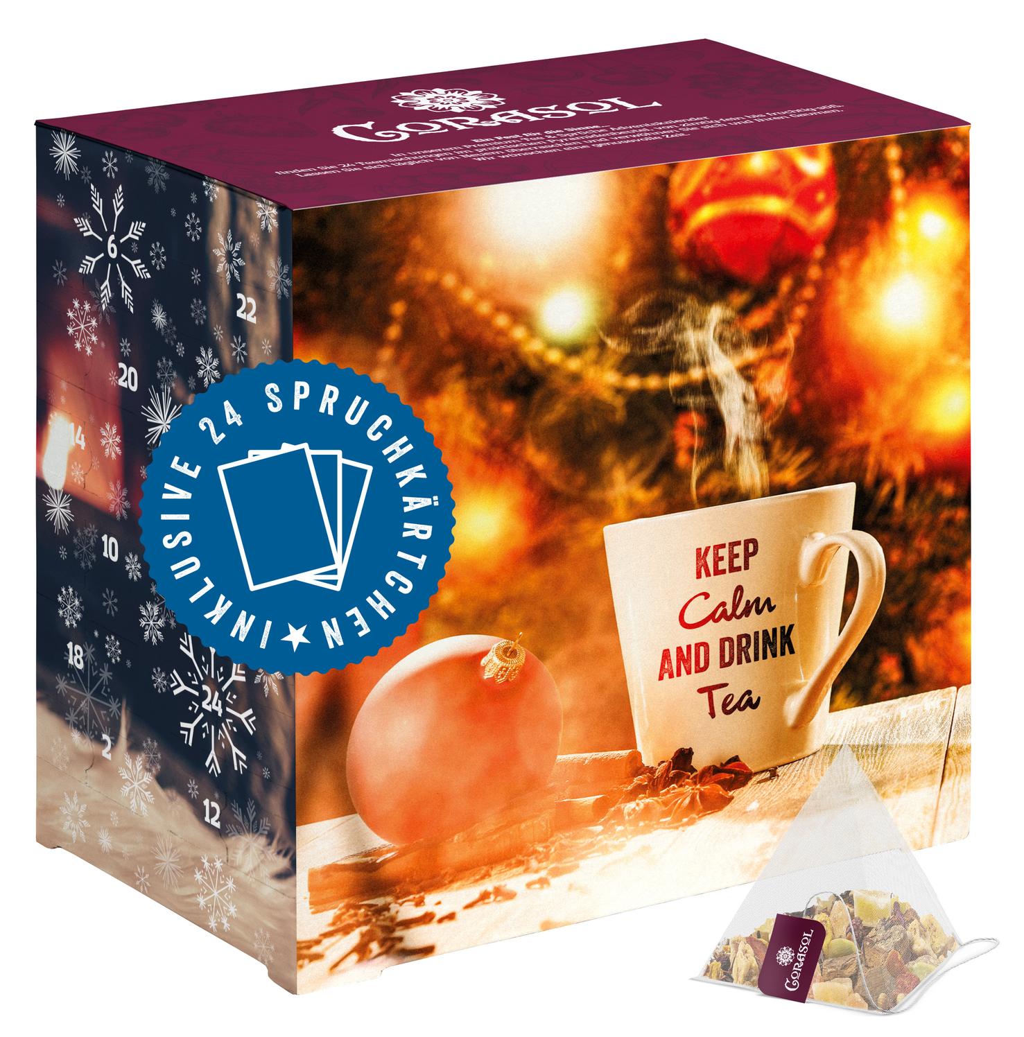 Corasol Pyramiden-Tee-Adventskalender Sprüche & Tee Adventskalender mit 24 Premium Tees & Spruchkärtchen (89 g) CORXTEA-SAY