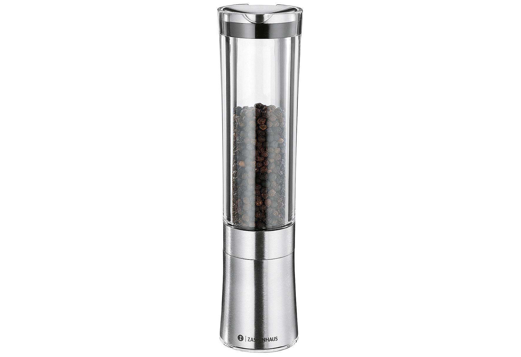 Zassenhaus Set macinapepe e sale AACHEN | da riempire autonomamente | 5,8 cm H 14 cm | in acciaio inox | contenitore acrilico con coperchio | macina spezie | anche per altre spezie