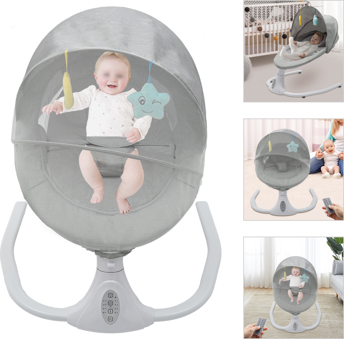 GreatDEshop2021 Elektrische Babyschaukel, Elektrischer Baby-Schaukelstuhl mit Fernbedienung und Bluetoot, Babyschaukel MY83ZO-000100-WL
