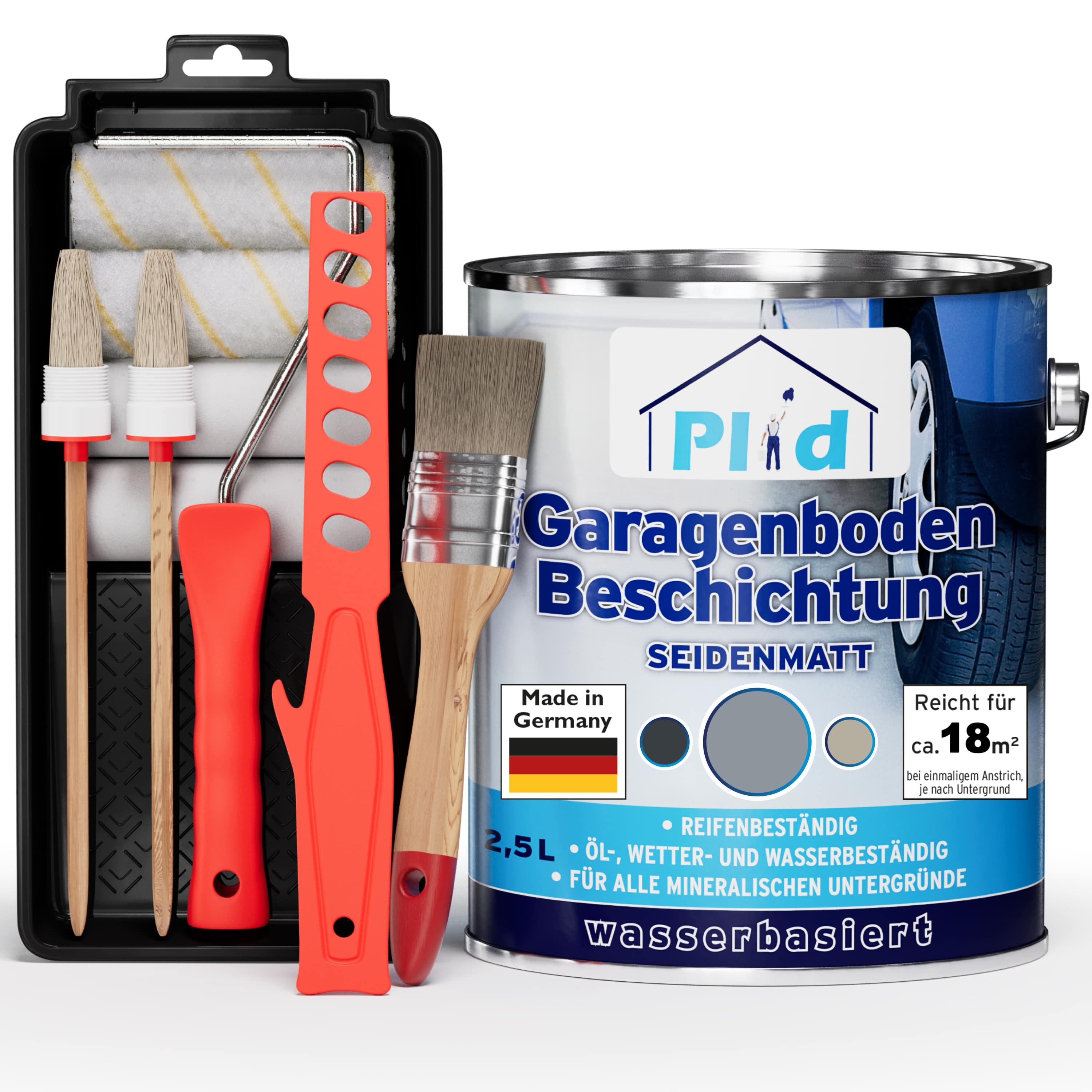Plid Garagenbodenbeschichtung Set 2,5L Silbergrau, für 18m² /Bodenbeschichtung Beton