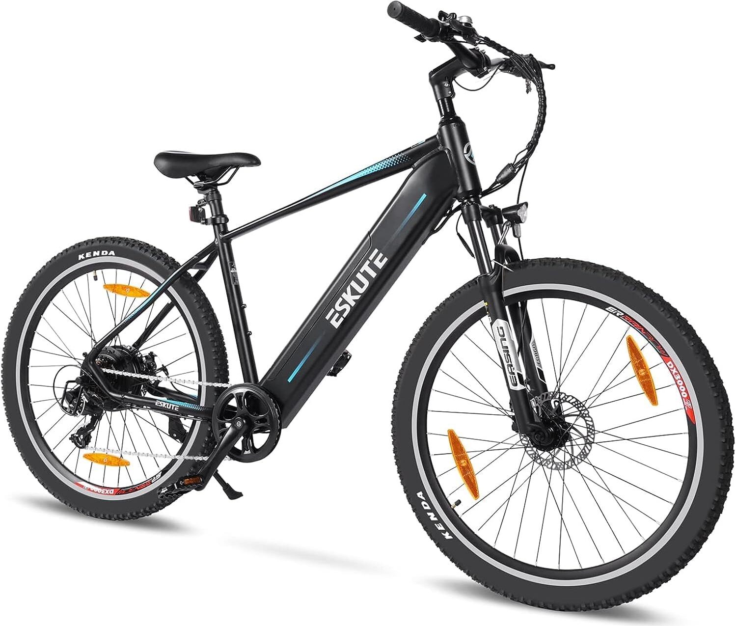 ESKUTE e-bike Netuno Plus, e-mountain bike 27,5 palcový elektrický bicykel so senzorom krútiaceho momentu, 250W Bafang motorom a 522Wh batériou Samsung, do 100 km, e-MTB pre ženy a mužov čierny