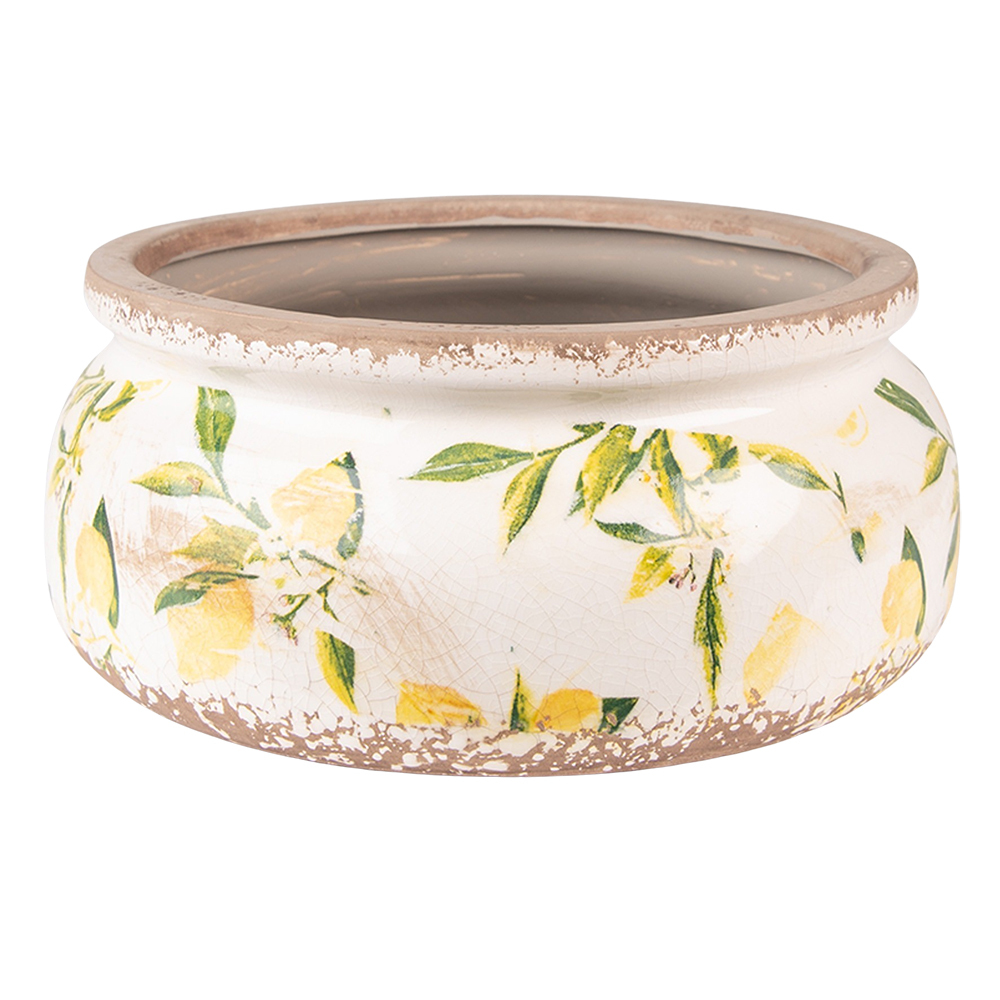 Clayre & Eef Pot De Fleurs Citron Céramique Jaune 12x11 Cm - Décoration Intérieure