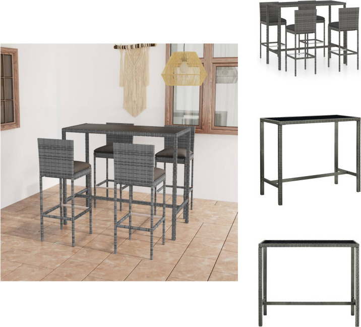 vidaXL 5-dielny záhradný barový set s vankúšmi polyratan sivý - Záhradný nábytok sety