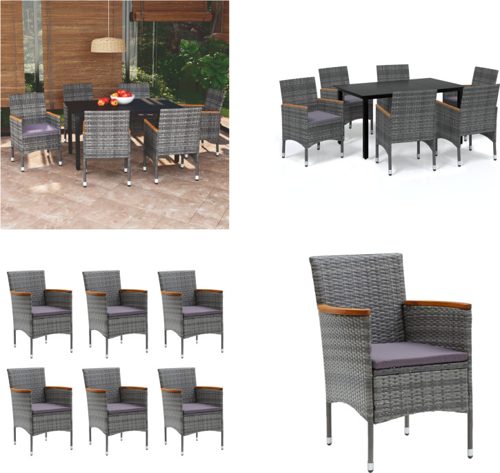 vidaXL 7-dielny záhradný jedálenský set s vankúšmi poly ratan sivý - Jedálenský set - Jedálenské sety - Záhradný jedálenský set - Záhradné jedálenské sety