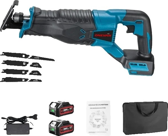 Elektrická priamočiara píla, výkon 3000 W, nabíjateľná a prenosná, 2 batérie, zástrčka EÚ