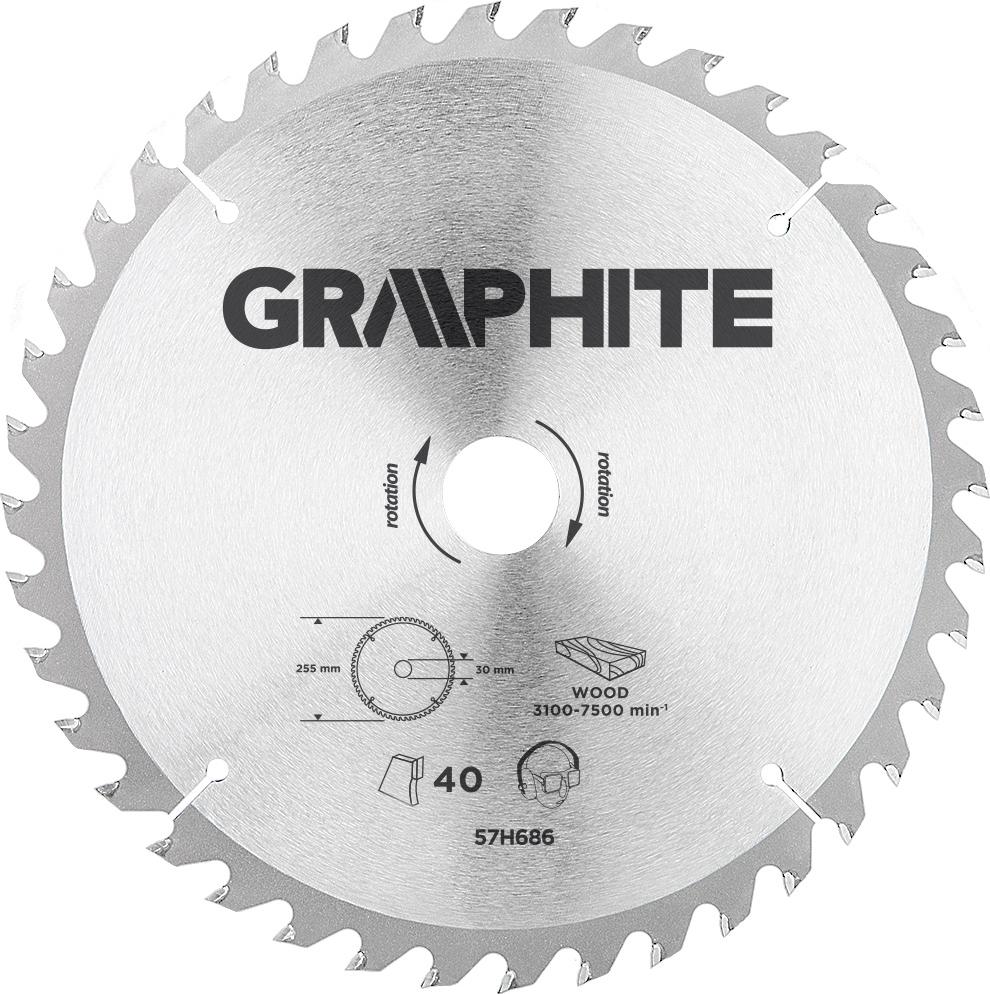 GRAPHITE kreissägeblatt 255 mm 40t blatt 144 mm, dornloch 30 mm, zähne 40, dicke 2,0 mm, schnittdicke 2,8 mm, geometrie atb, mat TOP-57H686