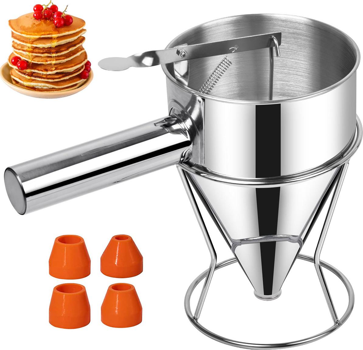 MEIYOU Teigportionierer, Küchen Teigtrichter 1.2L aus Edelstahl mit Ständer, 4 Düsen, Backen & Dessert Tools Trichter KAUF-VIST-KF2596-016