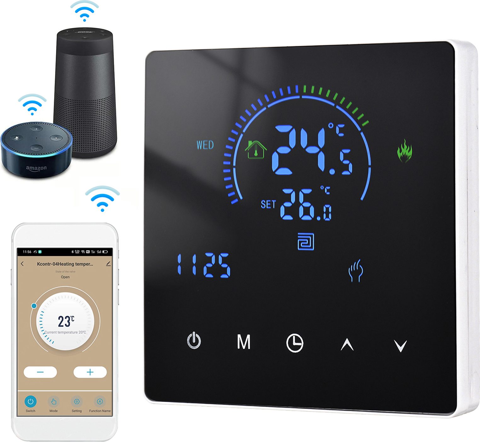 WiFi izbový termostat Digitálny inteligentný termostat pre vodné vykurovanie s podlahovým vykurovaním, diaľkové ovládanie pomocou aplikácie, kompatibilný s Google Home Alexa, 3A