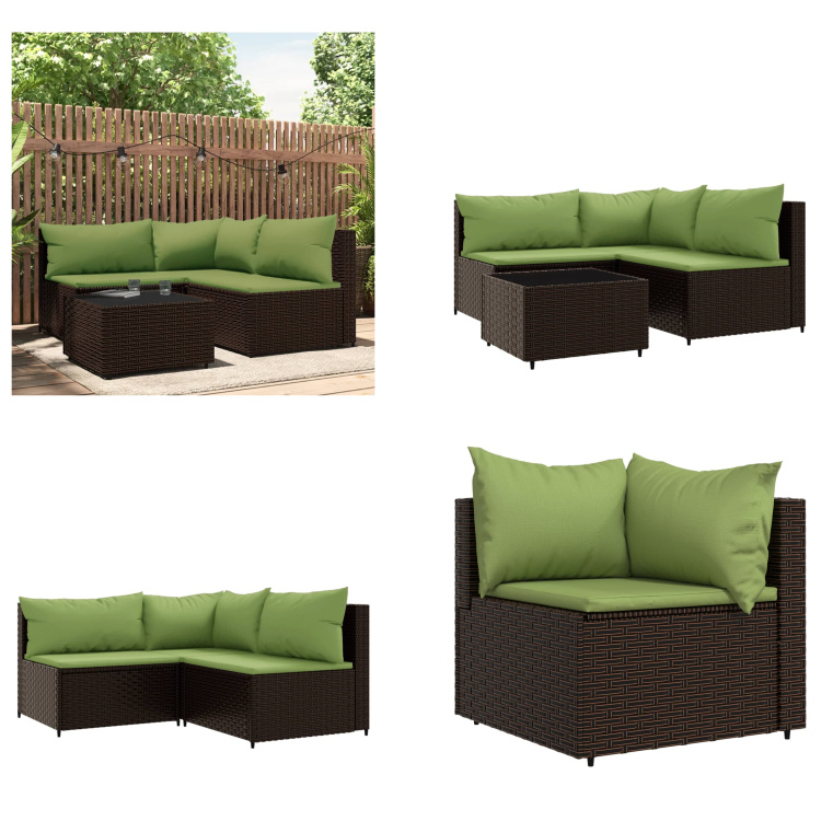 vidaXL 4 tlg. Garten Lounge Set mit Kissen Braun Poly Rattan - Garten Lounge Set - Garten Lounge Sets - Outdoor Lounge Set - Lounge Set Terrasse