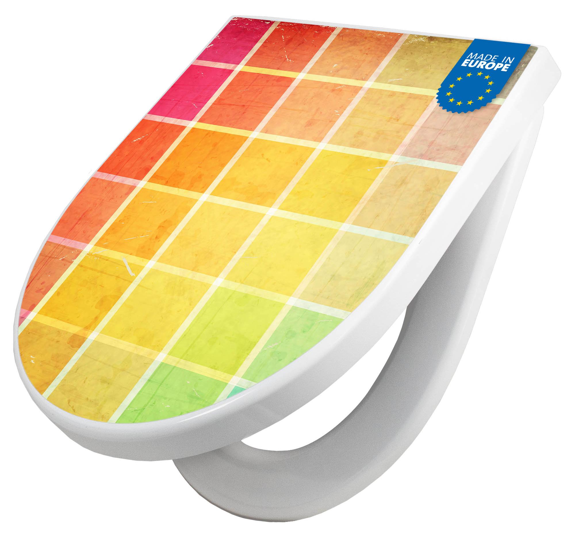 banjado WC Sitz mit Absenkautomatik D Form Motiv Bunte Glasbausteine [TDW3 11329]