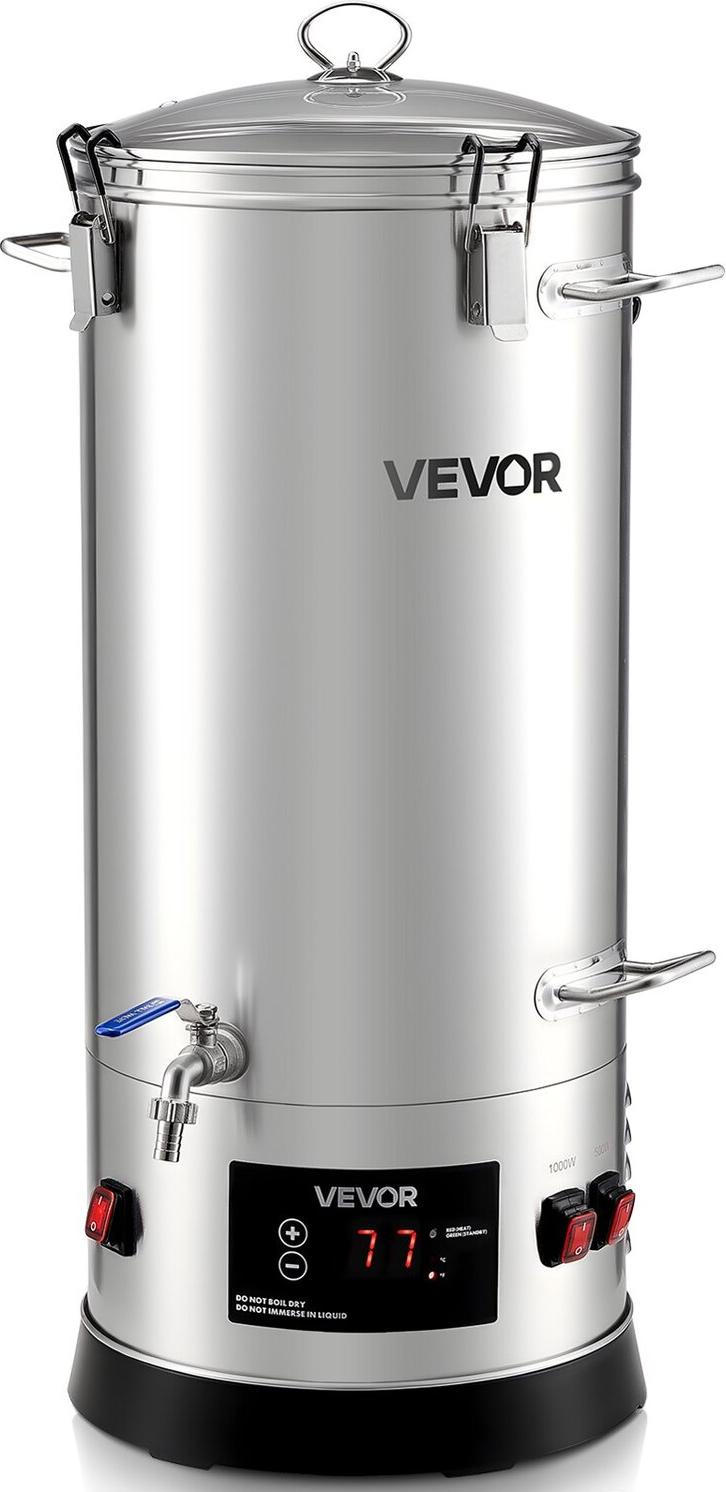 VEVOR Electric Brewing System, 8 Gal/30L Brewing Pot Home Beer Brewer, 304 Stainless Steel Body, Mash Boil Device with Integrated Inner Barrel & Reinforced Handle, 25-100 Temp