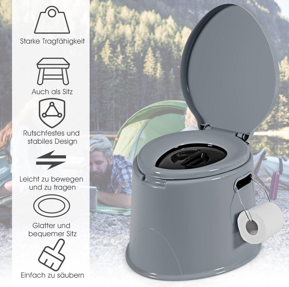 Northix Campingtoilette tragbar Reisetoilette Mobile Toilette mit Abnehmbarem Eimereinsatz Grau
