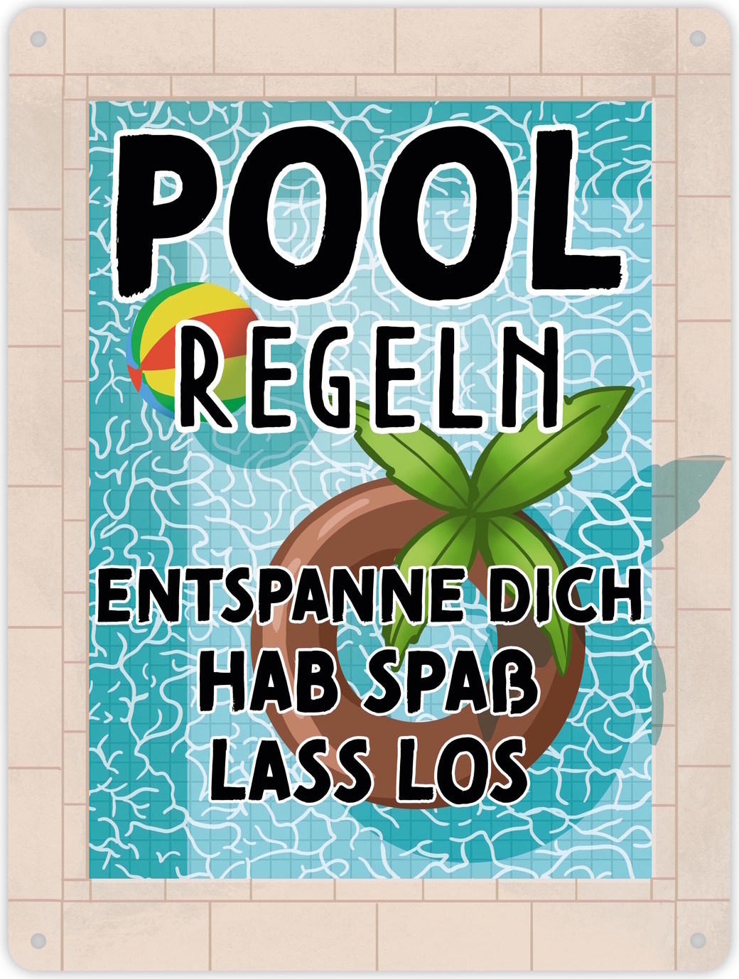 speecheese Poolregeln für Poolbesitzer Metallschild XL in 21x28 cm mit Schwimmring