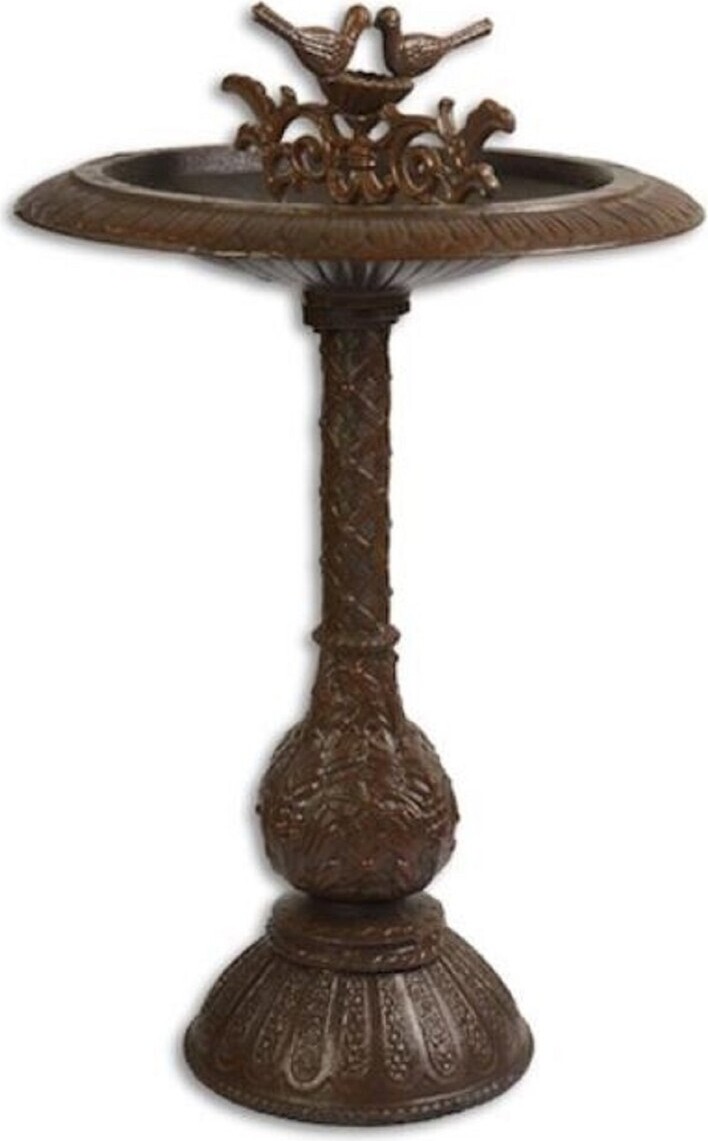 Casa Padrino Jugendstil Vogelbad mit 2 dekorativen Vögelchen Braun H. 77,5 cm - Gusseisen Vogeltränke - Garten & Terrassen Deko Accessoires