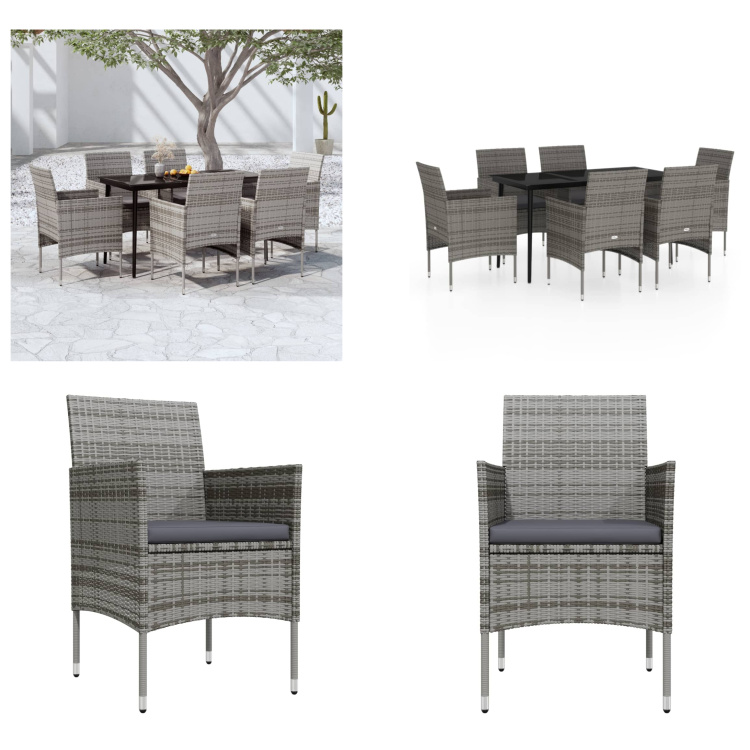 vidaXL 7-dielny záhradný jedálenský set s vankúšmi sivý a čierny - Záhradný jedálenský set - Záhradné jedálenské sety - Záhradný set nábytku - Záhradný set nábytku