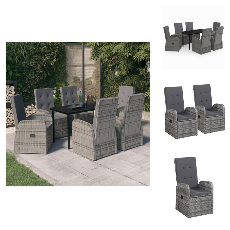 vidaXL 7-dielny záhradný jedálenský set s vankúšmi sivý - Záhradné nábytkové zostavy