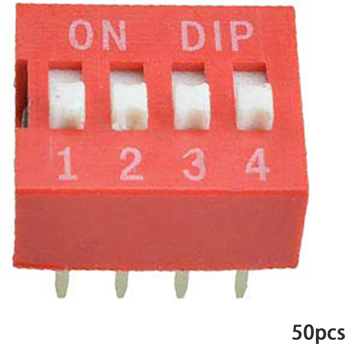 TWO TREES 50er Set 4-Wege DIP-Schiebeschalter 2,54mm Raster – rote Module für Steckbretter und Schaltkreise