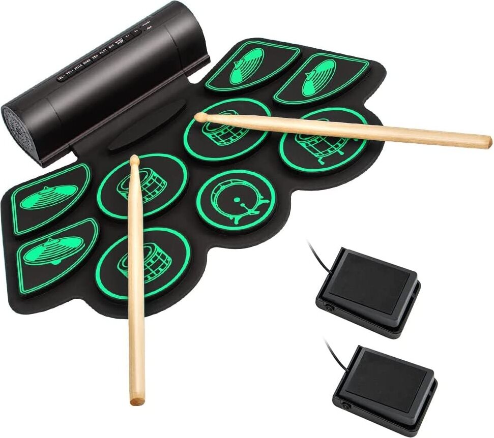 Uverbon Elektronisches Schlagzeug – 9 Pads, 2 Fußpedale, Eingebauter Lautsprecher, USB, Für Kinder & Anfänger