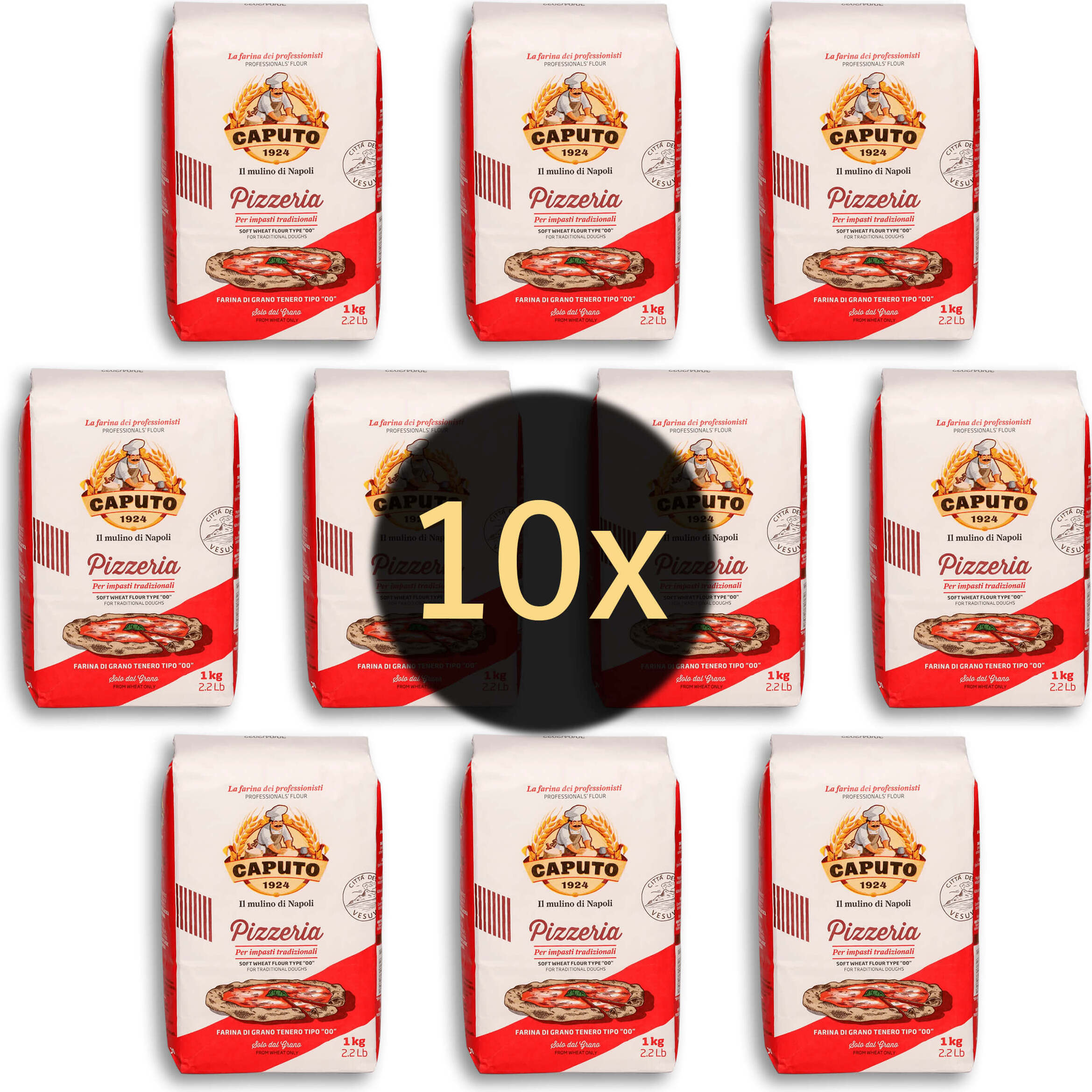 Mulino-Caputo 10x Caputo Pizzeria - Pizzamehl Tipo 00 | + Original Rezept | extrem hoher Glutengehalt = fluffliger Pizzateig