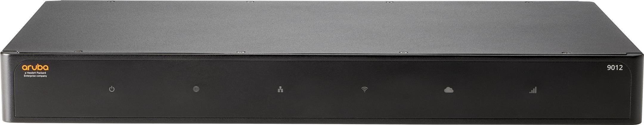 HPE Aruba Networking 9012 (RW) 12xGbE 6xPoE+ Branch 2K Clients - 32 APs Gateway, Čierna, Montáž do racku, LAN, Status, WAN, 100,1000 Mbit/s, IPSec, SSL/TLS, micro USB, RJ-45
