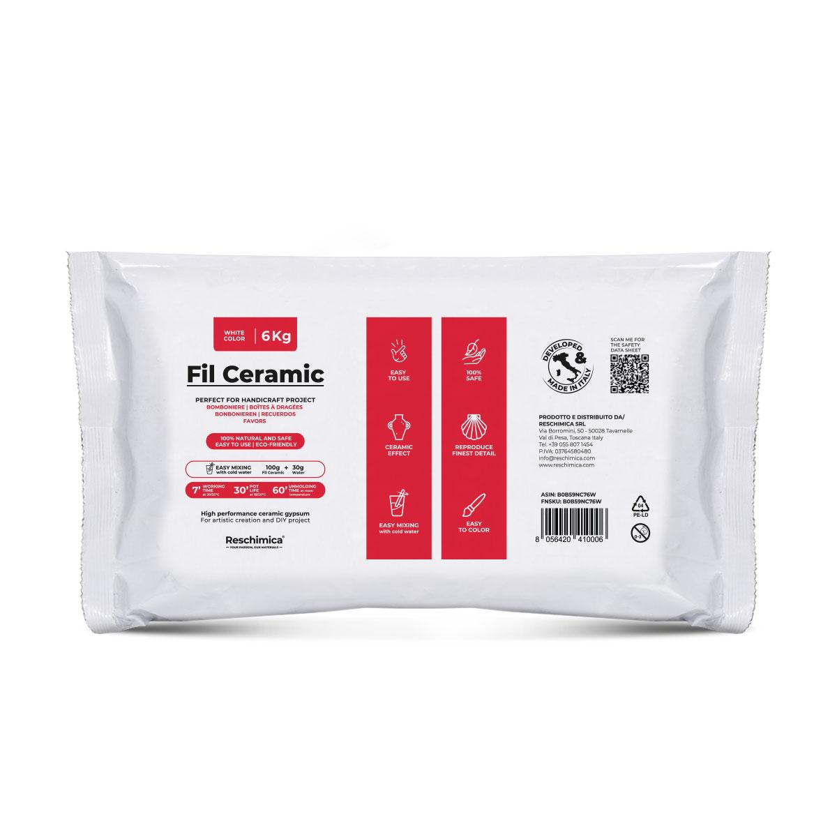 Reschimica FIL CERAMIC Modelliergips zum Gießen, Bastelgips feines Gips-Pulver, ideal zum Basteln & Modellieren (6 kg) ICB6