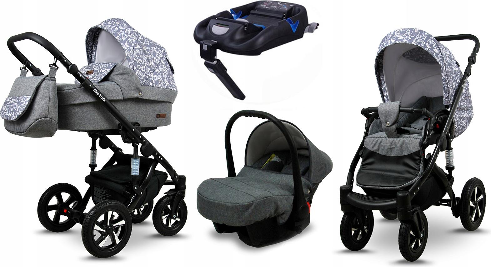 BabyLux Sky Lark | 4in1 Kinderwagen Set | Grey Animals | Kombikinderwagen | Kinderwagenset | Is