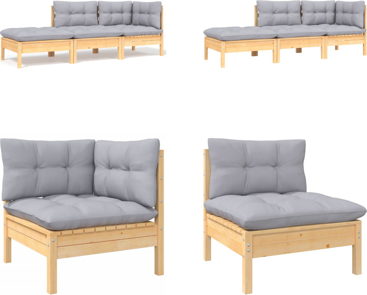 vidaXL 3 tlg. Garten Lounge Set mit Grauen Kissen Kiefer Massivholz - Garten-Lounge-Set - Garten-Lounge-Sets - Gartenmöbel-Set - Gartenmöbel-Sets