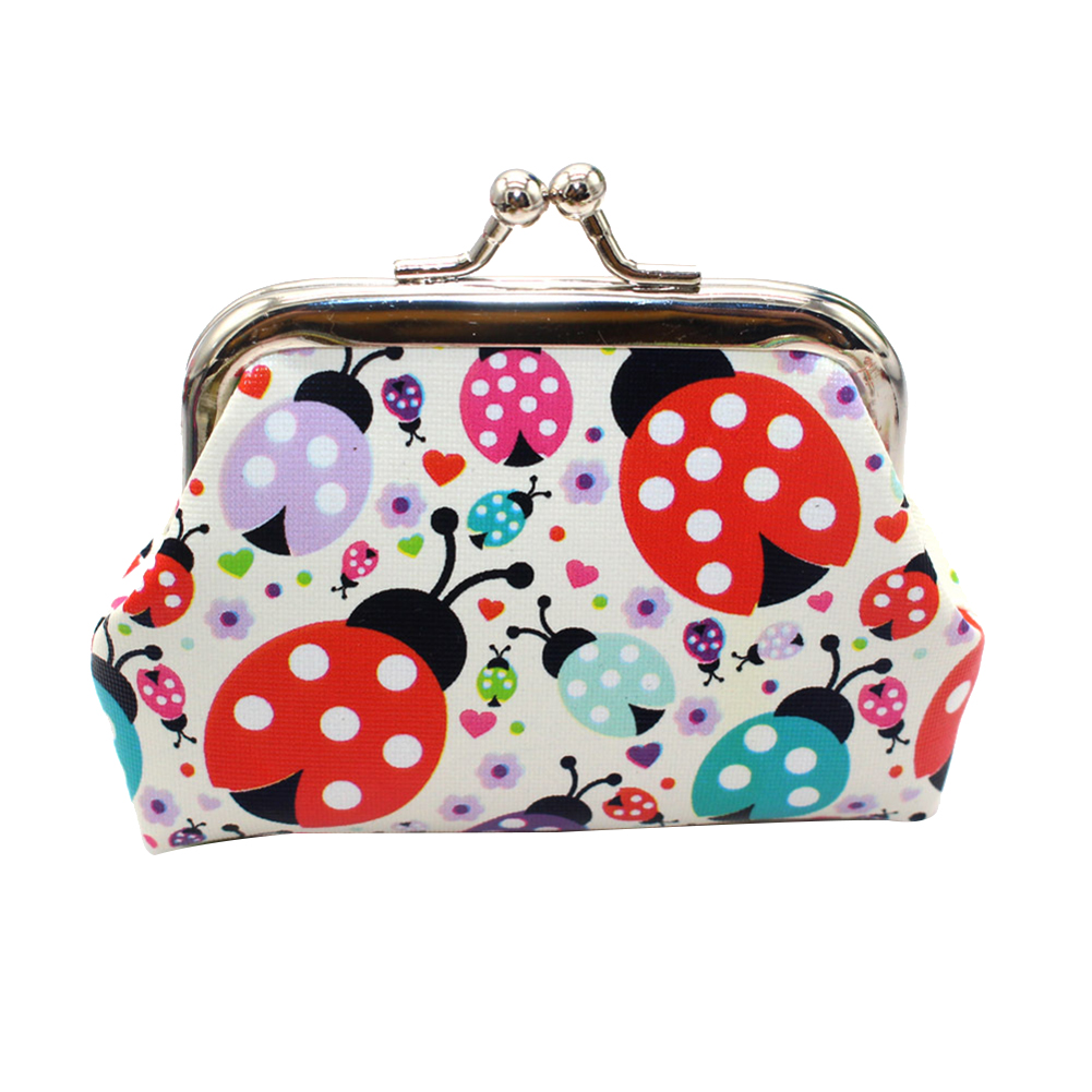 PMALT Bunte Kinder Kunstleder Marienkäfer Mini Geldbörse Geldbörse Geldscheinetui Weiß