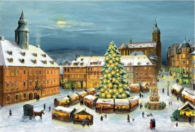 Adventný kalendár Annaberg-Buchholz s motívom kostola sv. Anny