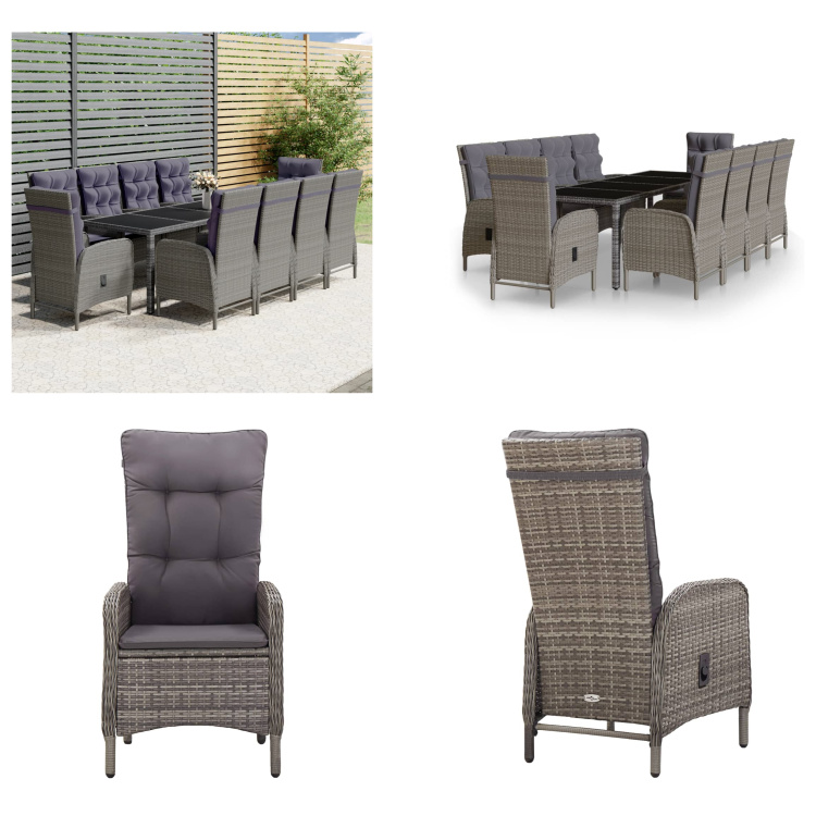 vidaXL 11-dielny záhradný jedálenský set z polyratanu sivý - Záhradný jedálenský set - Záhradné jedálenské sety - Jedálenský set z polyratanu - Vonkajší jedálenský set