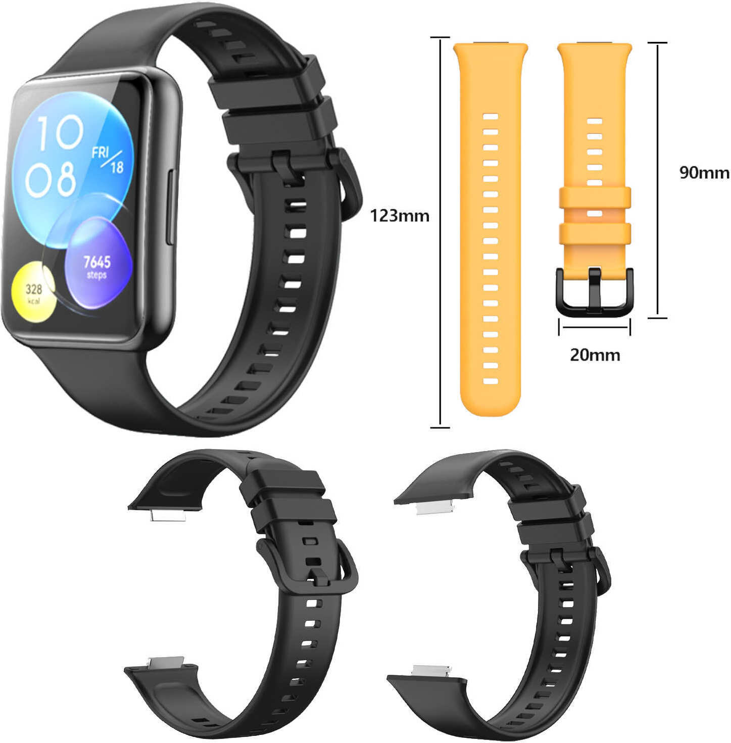 Pre Huawei Watch Fit 2 Plastový / silikónový remienok hodinky Watch Watch Black Náhradný pás na ruku