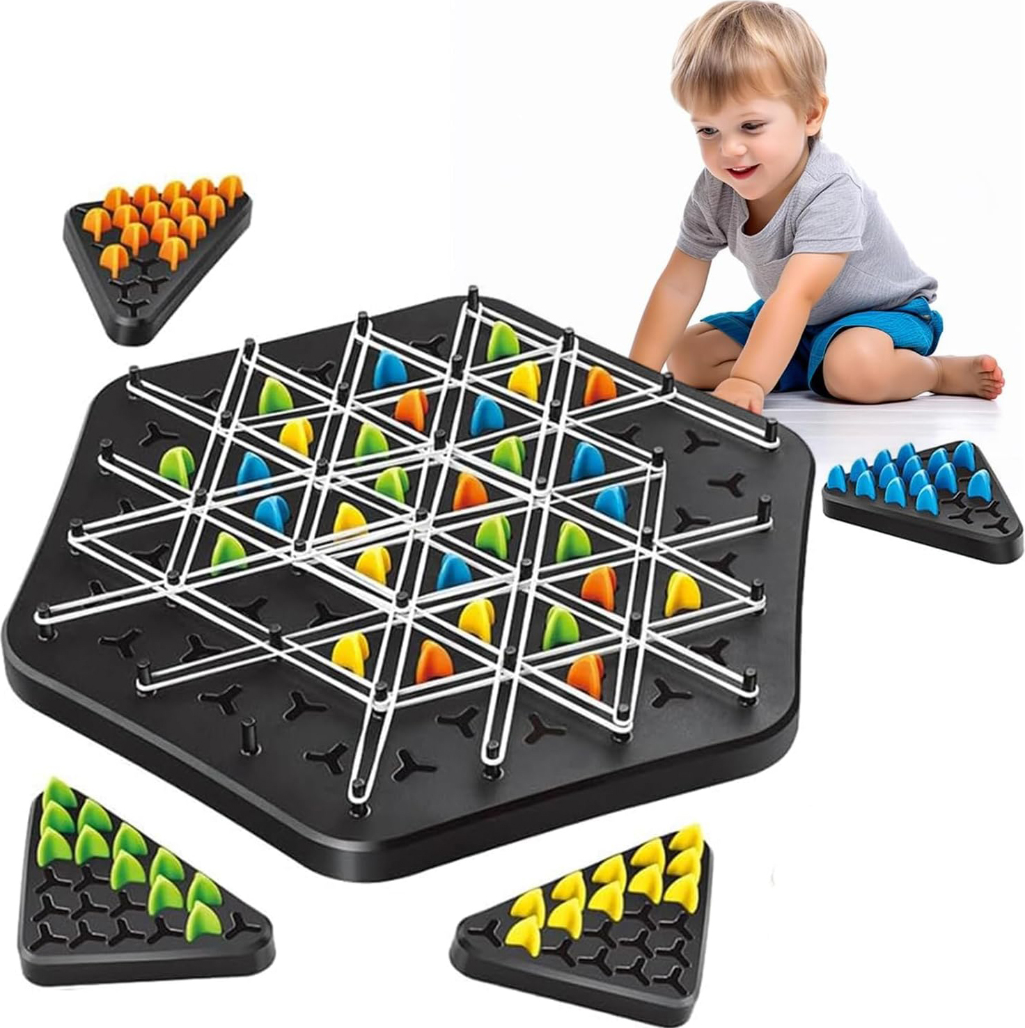 Triggle Strategie-Brettspiel – Mit Gummibändern, Für Kinder & Erwachsene, Familien-Spiel