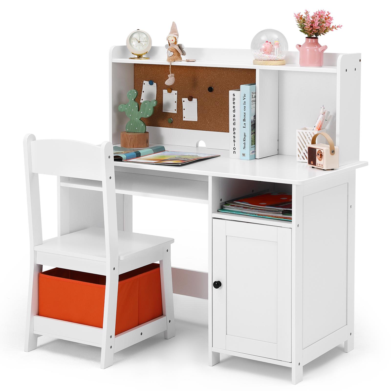 JOYLDIAS Kinder-Schreibtisch-Set, Lernplatz mit Stuhl, viel Stauraum & Spielzeugschublade, abgerundete Ecken, einfach montiert, Weiß