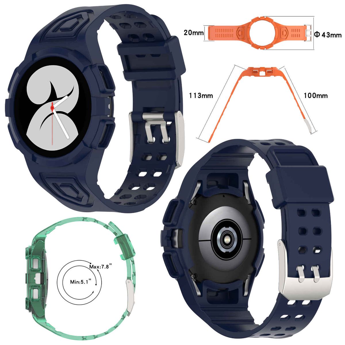 Pre Samsung Galaxy Watch 4 Classic 46mm plastový / silikónový remienok s ochranným puzdrom Watch Watch Dark Blue Náhradný remienok na ruku