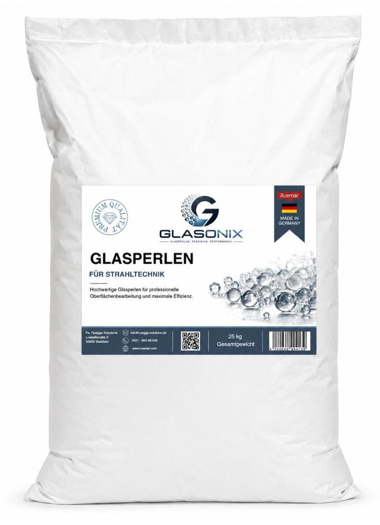 GLASONIX Strahlglasperlen 0-50 µm – 25 kg Strahlmittel für Strahltechnik GLX-GP-050