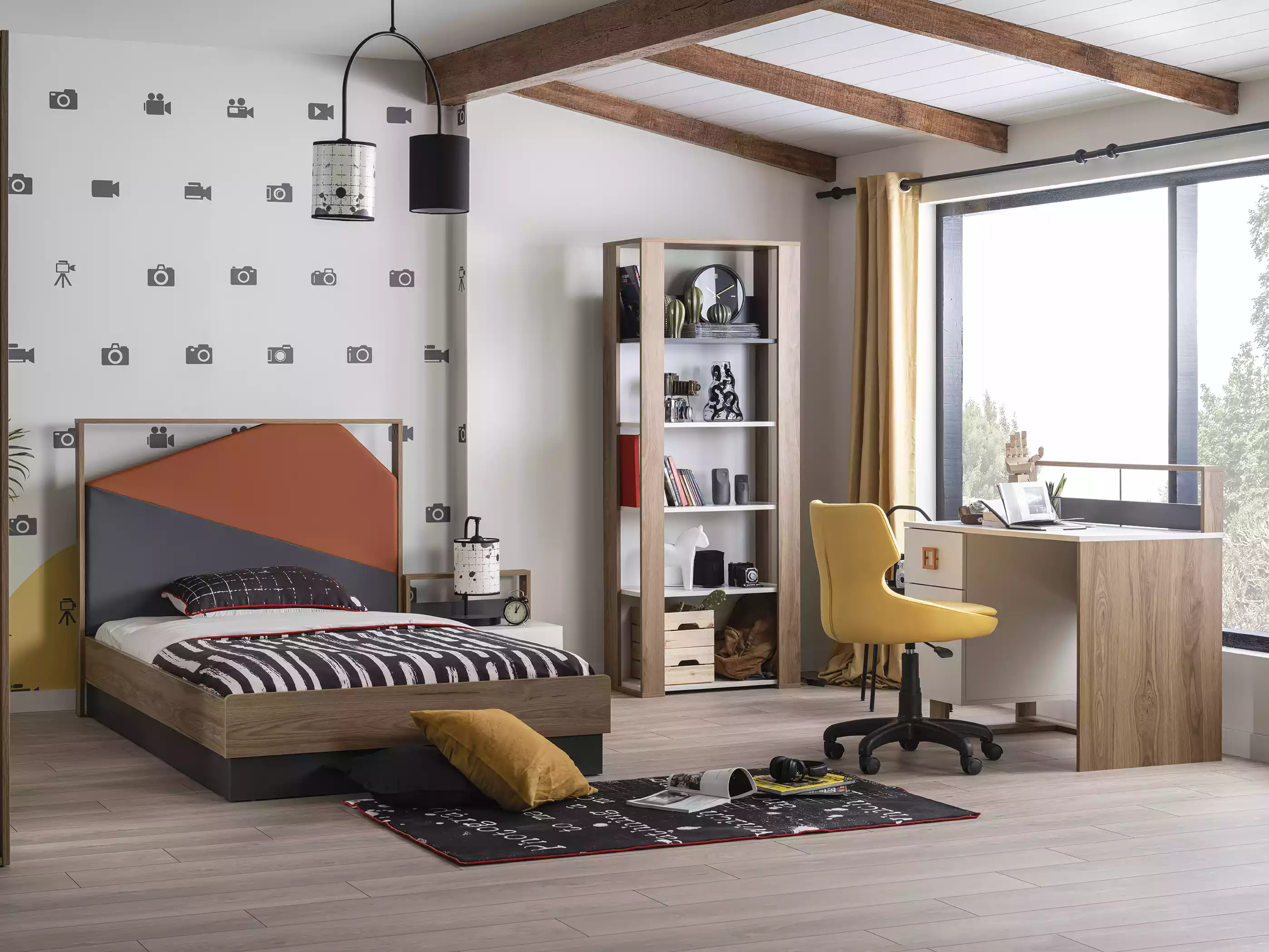 Kindermöbel Garnitur Kinderbett Kinderzimmer Bett Holz Grau Set 4tlg