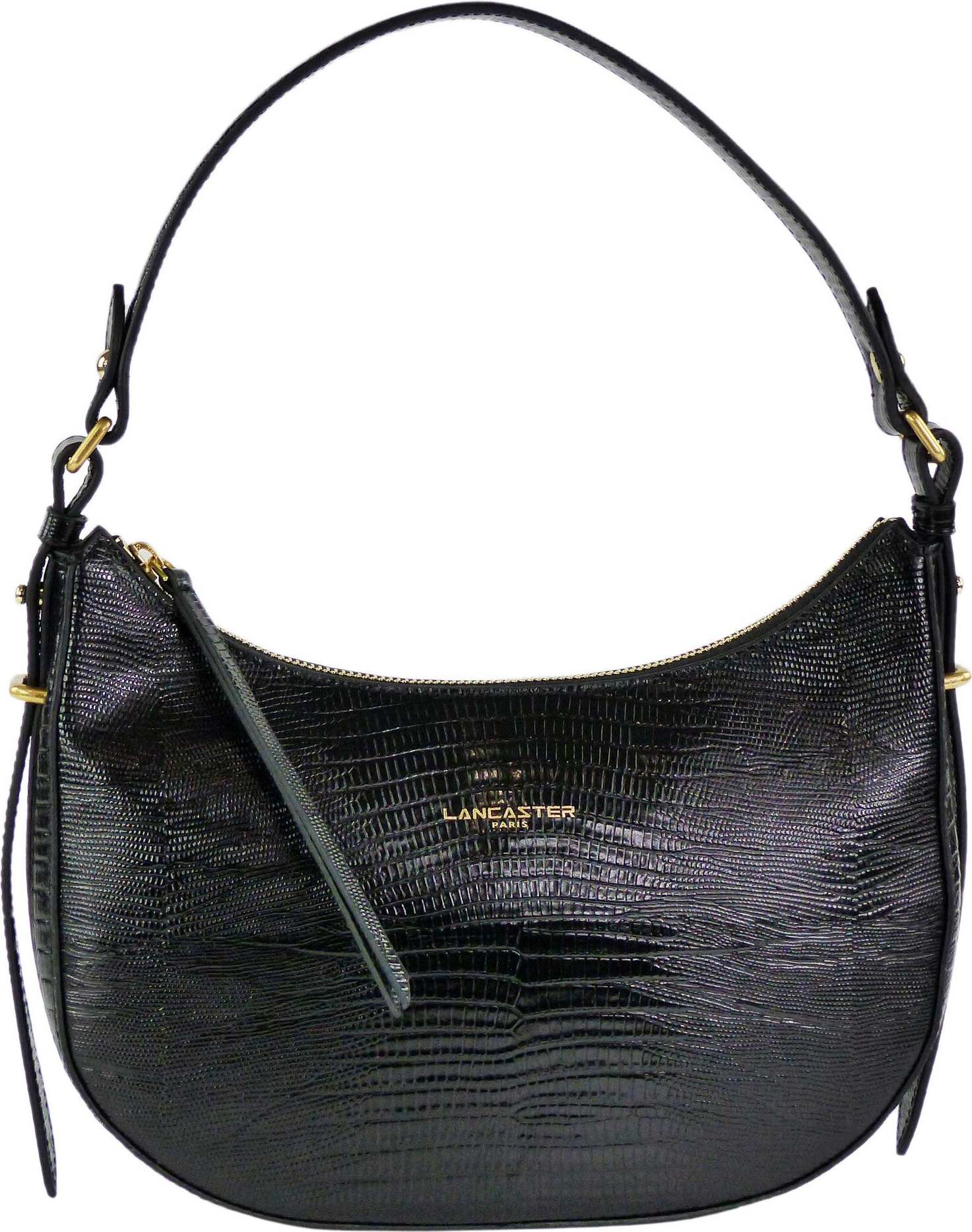 Lancaster Exotic Lézard & Croco Leder Hobo Bag Schwarz TD-5M73-LKGS