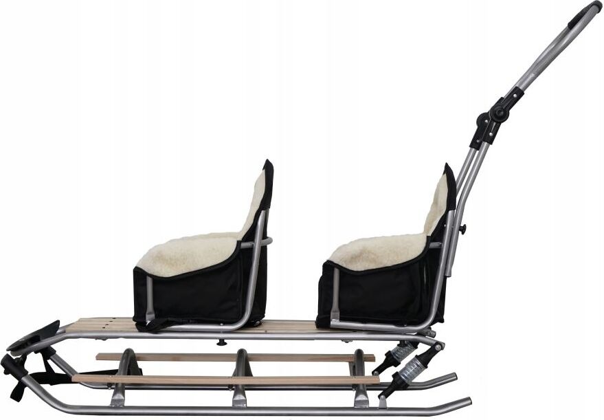 Sonstige Doppelschlitten mit Winterfußsack Schlitten Holzschlitten mit Rückenlehne Holz; Schwarz