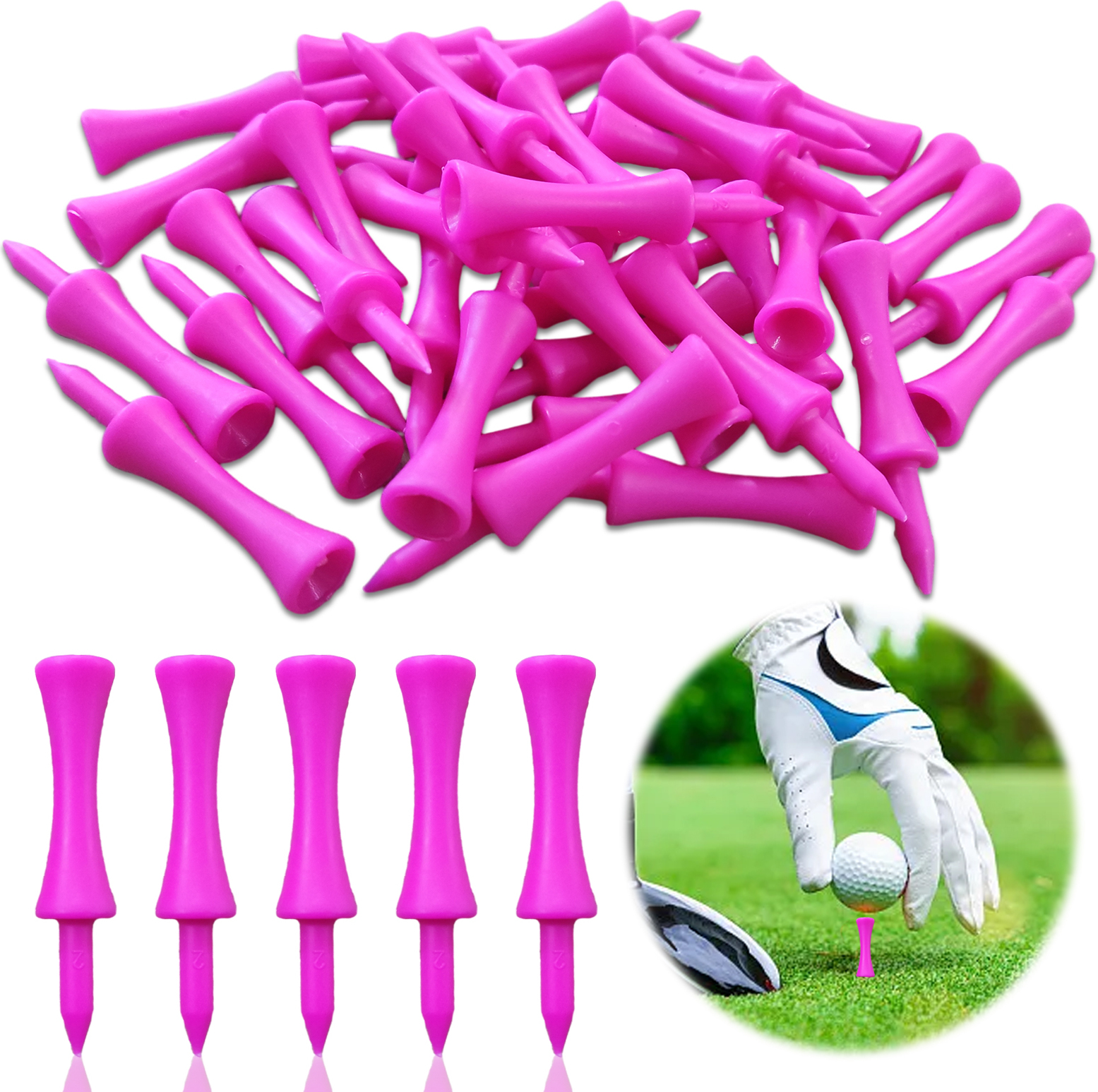 Mmgoqqt Pink Golf-Tees, Kunststoff, 57 mm, 100 Stück, Long Castle Golf-Tees, 2 1/4 Zoll Kau-QY-LA-ZL-20241202-7