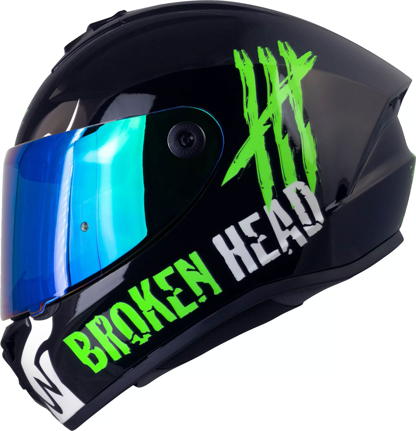 Broken Head Adrenalin Therapy 4X Schwarz-Neon-Grün Glanz + Verspiegeltes Visier : + Visier grün M (57-58 cm) Visier: + Visier grün Größe: M (57-58 cm)